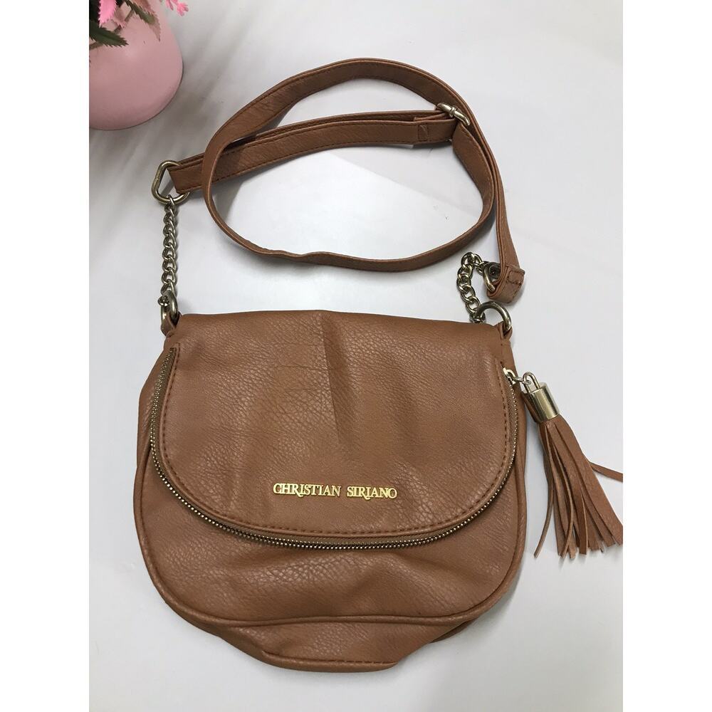 CHRISTIAN SIRIANO CROSSBODY SHOULDER BAG GOLD CHAIN LEATHER ZIPS TASSEL 9"X7"